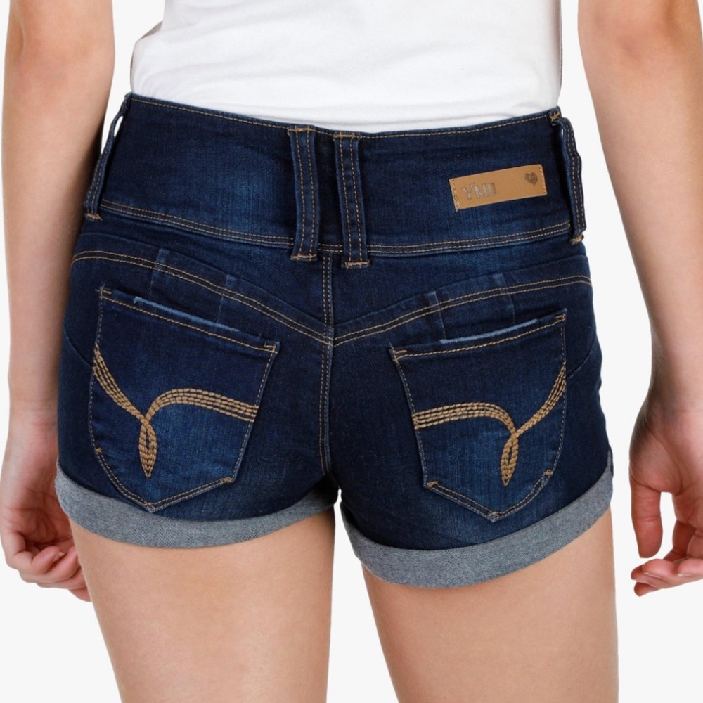 YMI WannaBettaButt Distressed Indigo Denim Shorts Jr Sz 5 Western Country Boho - Picture 2 of 8